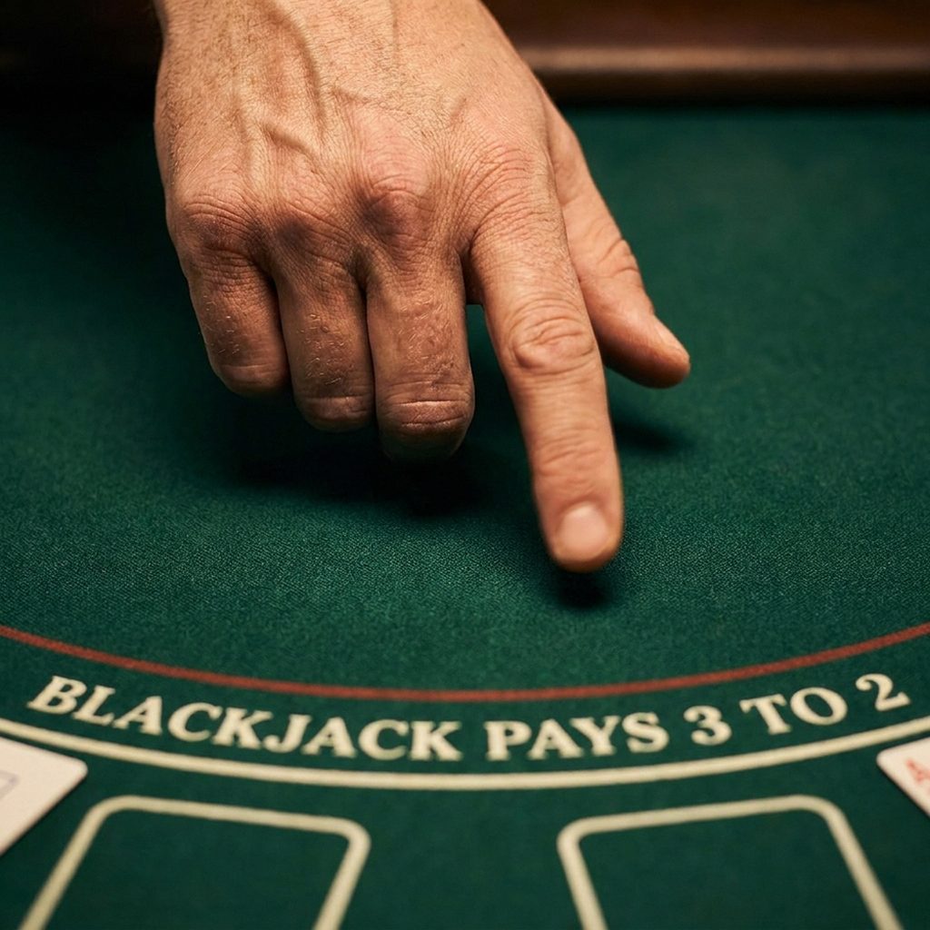 Hit håndtegn: pegefinger banker på bordet